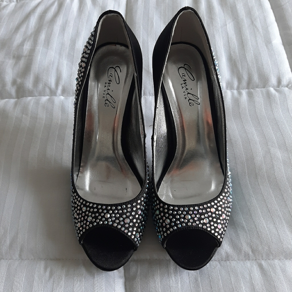 Black rhinestone heels